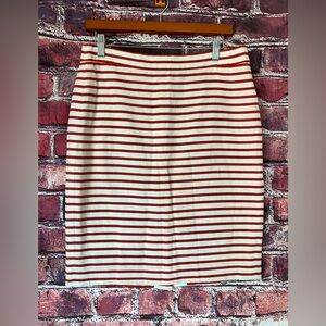 J.Crew "The Pencil Skirt" Striped Linen-Cotton Blend - Orange & White